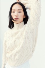 Cable-knit Mock Turtleneck Sweater